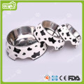 Classical Cow padrão de melamina e aço inoxidável Pet Dog Bowl